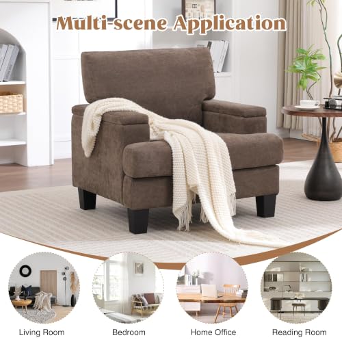 Image of Accent Chairs Set of 2 with Storage Armrest, Fabric Modern Upholstered Reading Living Room Chairs, Comfy Large Armchair, Sofa Chair for Bedroom (Dark Brown)