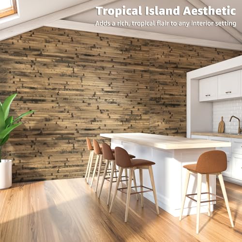 Image of Art3d 12 x 96 in Pole Wrap Natural Bamboo Wall Panel, 2-Pack, Dark Burned