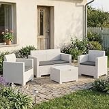 Dmora - Ensemble de Salon d'extérieur Venere, Salon de Jardin avec Coussins, Salon d'intérieur Effet rotin, 100% Made in Italy, Blanc