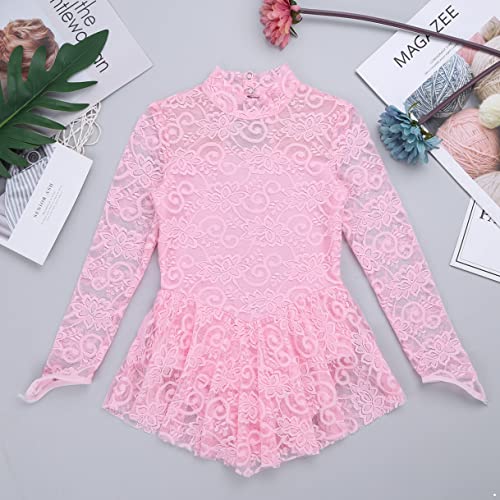 Macacão de balé para meninas com mangas de renda e collant para ginástica, para patinação no gelo, r