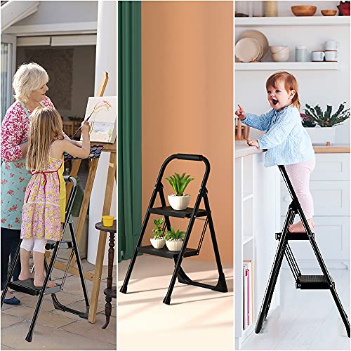 Alpurlad Step Ladder 2 Step Stool Folding Step Stools For Adults With Handgrip & Anti-Slip Sturdy And Wide Pedal 330Lbs Stepladder Multi-Use For Household & Office Foldable Step Stool #TOP5