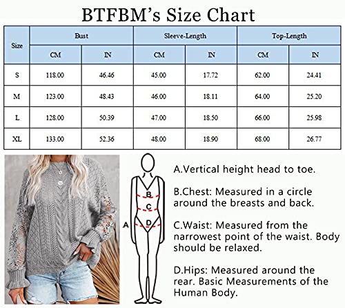 Btfbm Long Sleeve Hollow Out Sweater Casual Cute Crochet Lace Pointelle Knit Pullover Crew Neck Loose Blouses For Women (Lace Grey, Medium) #TOP4