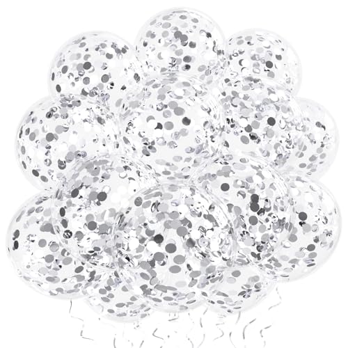 Image of Silver Confetti Balloons, 25 Pcs Thickened 12 Inch Clear Latex Balloon with Confetti Inside for Graduation Decorations Engagement Bridal Shower Party Baby Shower Birthday Party Decoration Supplies