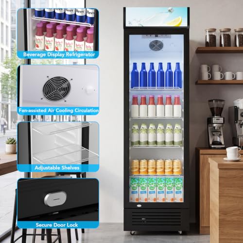 Image of Electactic 9.1 Cu.Ft Commercial Refrigerators, Display Refrigerator with Double-Tempered Glass Door, Commercial Display Fridge with 4 Adjustable Shelves & LED Light, for Shops, Restaurants, Bars