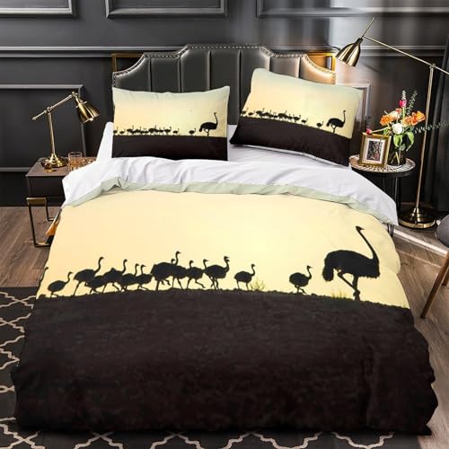 Housse de couette autruche 3D 260x220 cm en microfibre avec 2 taies d'oreiller - 2