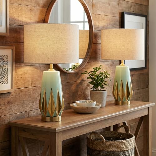JINGOE 20" Mint Green Ceramic Table Lamps Set of 2