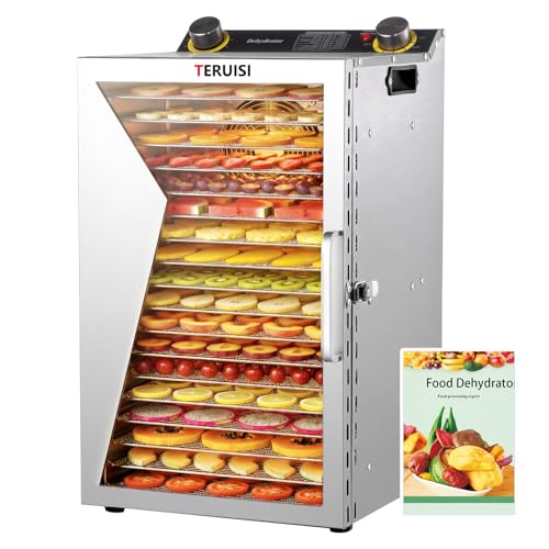 TERUISI Food Dehydrator Machine, 18 Trays Stainless Steel Commercial Food Dehydrated Dryer, 1000W Fruit & Meat Dryer with 12H Timer and 190°F Temperature Control, Dehydrators for Jerky, Herbs, Beef