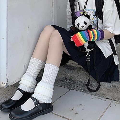 HEAVY DRIVER® Leg Warmers for Women Girls Knitted Leg Warmer Calf Length Stocking Boot Socks Crochet Leggings Winter Sports Socks Retro Ribbed Leg Warmers for Women (White) 3