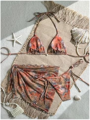 RoseSeek Women's 3 Piece Bikini Set Watercolor Print Halter Boho Swimsuits — view 2