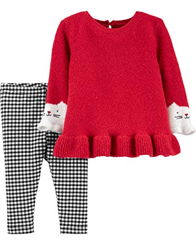Carter's Girl's 2-Piece Sweater & Legging Set (9 Months, Red Sweater/Gingham)