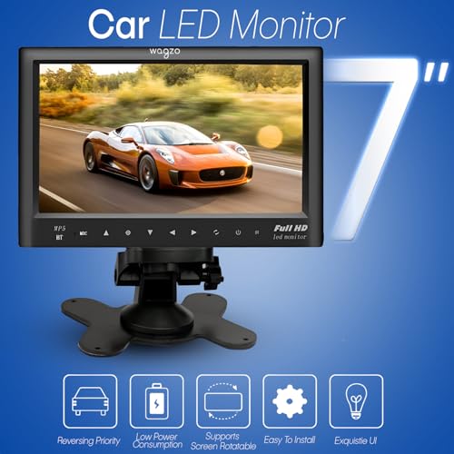 Image of Wagzo 12V 7 Inch Dashboard TFT LCD Car Display Screen with 8 LED Car Reverse Parking Rear View HD Camera, Universal for All Cars, Truck & Bus