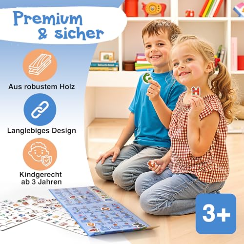 Magnetisches Lernspiel für Vorschule & Schulanfang – Kinder ab 3 Jahren lernen spielerisch Buchstaben, bilden erste Wörter & machen erste Leseerfolge – Montessori Lernspielzeug