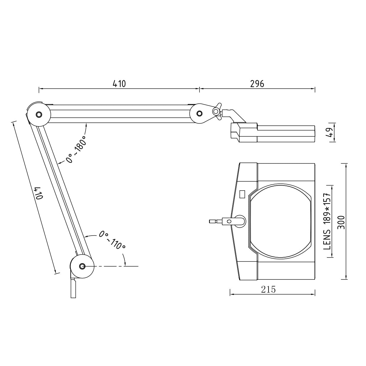SEMPLIX Lampa LED z lupą, 60 diod LED, czarna (soczewka 189 mm x 157 mm/zacisk stołowy)
