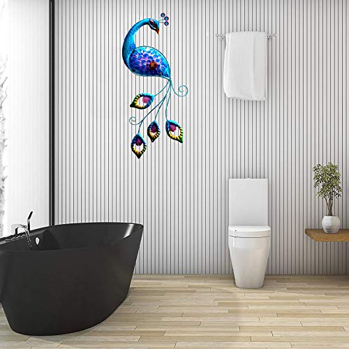 Jfrising Peacock Metal Glass Wall Art Plaque & Home Decor，Blue Metal Art Peacock Wall Decor Sculpture Hanging For Bathroom Living Room Bedroom,Peacock Craft Gifts #TOP3