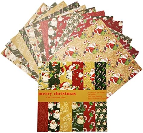 Christmas Scrapbook Paper 6x6, Christmas Assorted Pattern ,24pcs Scrapbooking DIY Decorative Cardmaking Craft Paper (Santa-Sleigh)