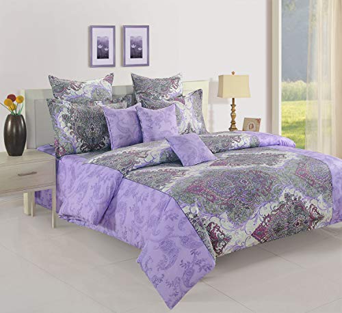 Image of Swayam Pure Cotton Double Bedsheet with 2 Pillow Covers | 160 TC Soft Breathable Bed Sheet | Ethnic Motifs Printed | Size 90 x 100 inch | Comfortable & Durable for Bedroom - Purple
