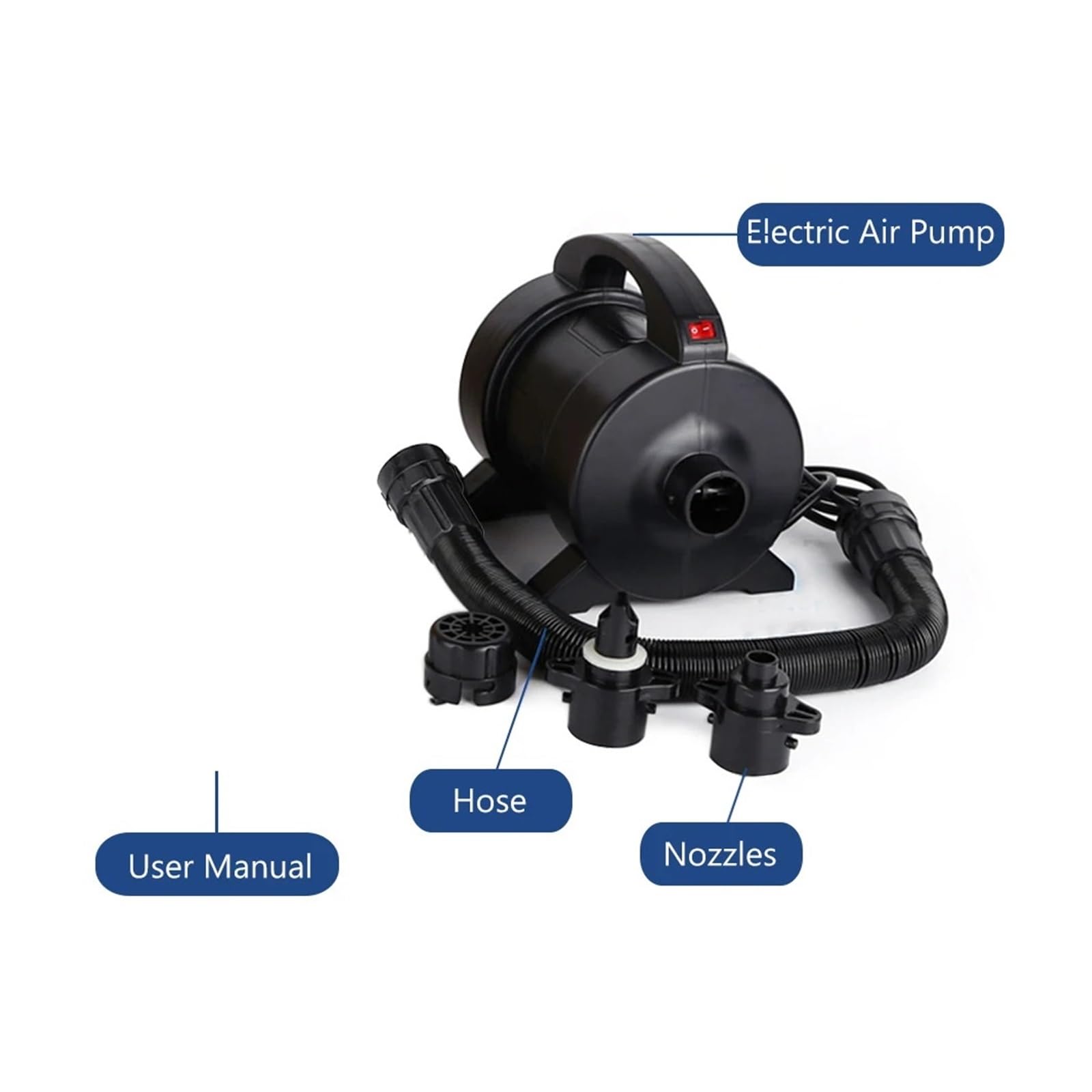 Pompa elettrica for materasso ad aria con pompa elettrica da 1600 W Gonfiaggio rapido Pompa ad aria elettrica Gonfiatore con 2 ugelli for zattera a letto ad aria