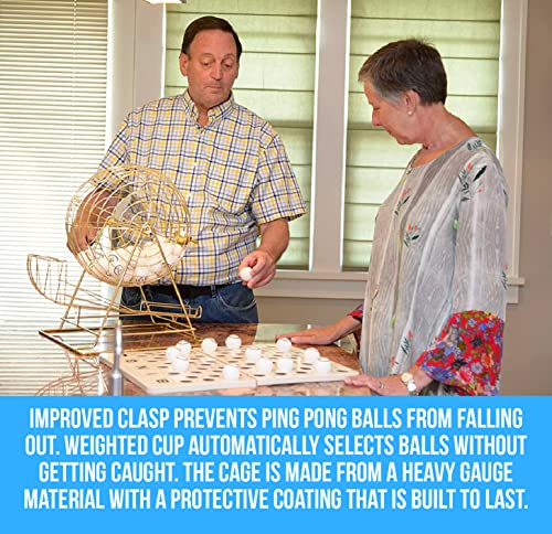 Regal Games - Jumbo Professional Bingo Cage - Includes Brass Cage, 75 White Ping Pong Balls, Master Board - For Large Group Games, Game Night, Bingo Hall, & Holiday Activities - 20 In - Gold #TOP6