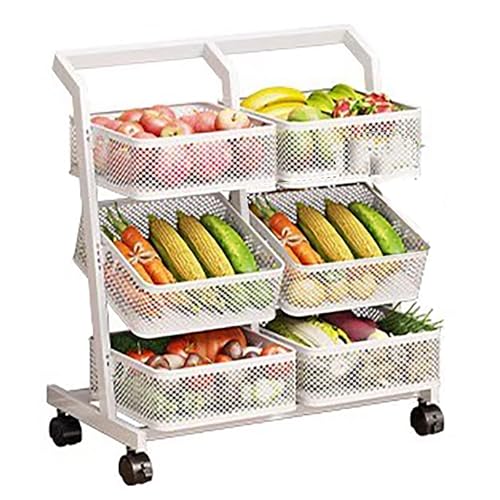 Rollbarer Küchenwagen mit herausnehmbaren Körben – freistehender Organizer aus Metall für Speisekammer, Obst, Gemüse und Snacks, mobiler Platzsparer
