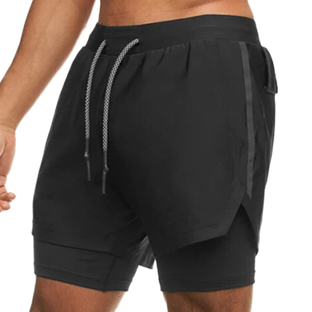 Dress Cici 2 in 1 Running Shorts Reflective Strips, 5 inch 2 Layer Workout Gym Shorts for Men