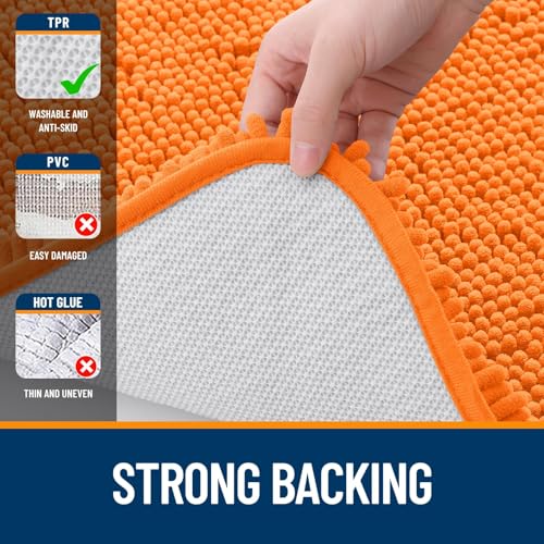 Image of OLANLY Bathroom Rugs Sets 2 Piece, Soft Absorbent Chenille Bath Mats and U-Shaped Contour Toilet Mat Area Rug Set, Machine Washable Bath Carpet, Home Decor Accessories(36 inchx24 inch+24 inchx20 inch, Orange)