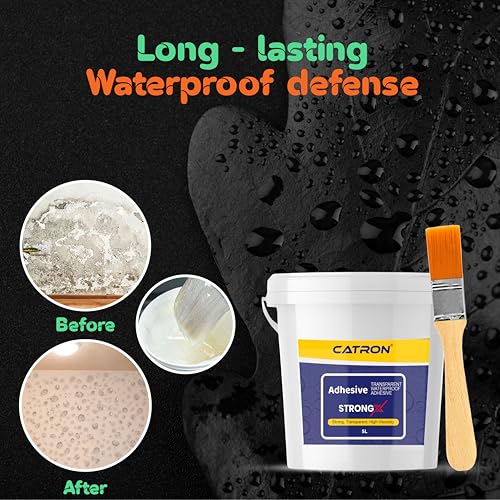 Image of Catron 5L /5Kg Transparent Waterproof Glue with Brush for Crack Seal, Roof Water Leakage Solution, Indoor and Outdoor Epoxy Resin Adhesive Strongx Sealant | for Bathroom, Walls, Tiles and Pipes