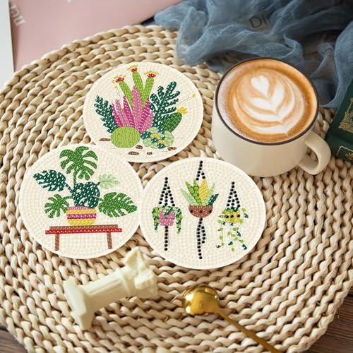 8 Pcs Diamond Art Kits for Adults Coasters - DIY 5D Flowers Diamond Painting Coasters with Holder, Small Diamond Art Kits for Adult Art Craft Supplies - Thumbnail 4