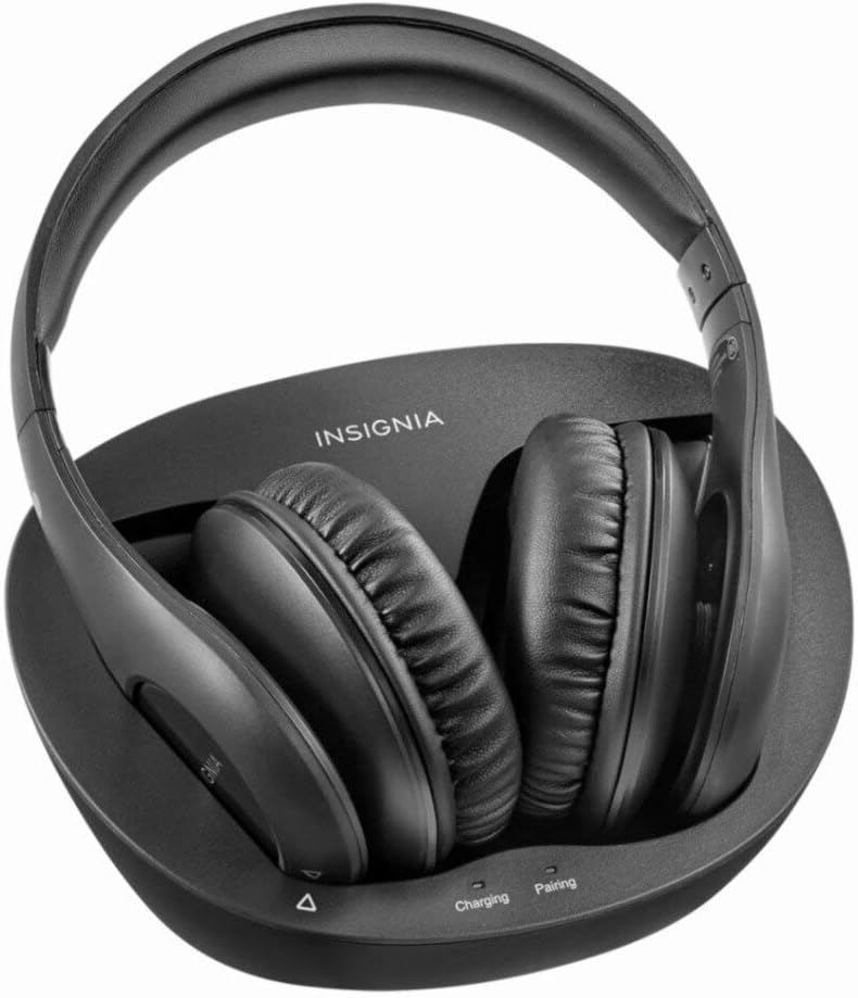 Insignia NS-WHP314 Wireless Over-Ear Headphones on Charging Dock