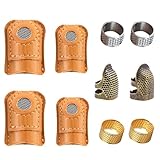 SECBOO 10pcs Sewing Thimbles Kit - 4pcs Leather Guards,6pcs Metal Thimbles for Hand Quilting & Sewing,Thimble Rings,Essential Sewing Accessories for Beginners and Professionals
