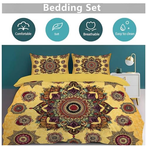 Housse de couette ocre en microfibre douce qualité supérieure motif ethnique - 8