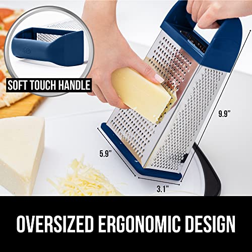 Gorilla Grip Stainless Steel Box Grater And Meat Tenderizer, 4-Sided Xl Cheese Graters With Handle Size 10 Inch, Spiked Side Meat Tenderizer, Both In Blue Color, 2 Item Bundle #TOP2