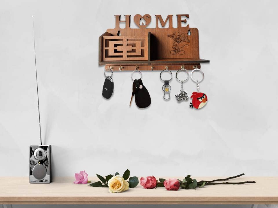 Image of Modern Stylish Home Key Holder | Mickey Mouse Design Key Stand | Key Holder for Home | Wooden Key Stand for Wall | Key Hanger for Decor Office, Living Room, Bedroom, Hall 7 Hooks