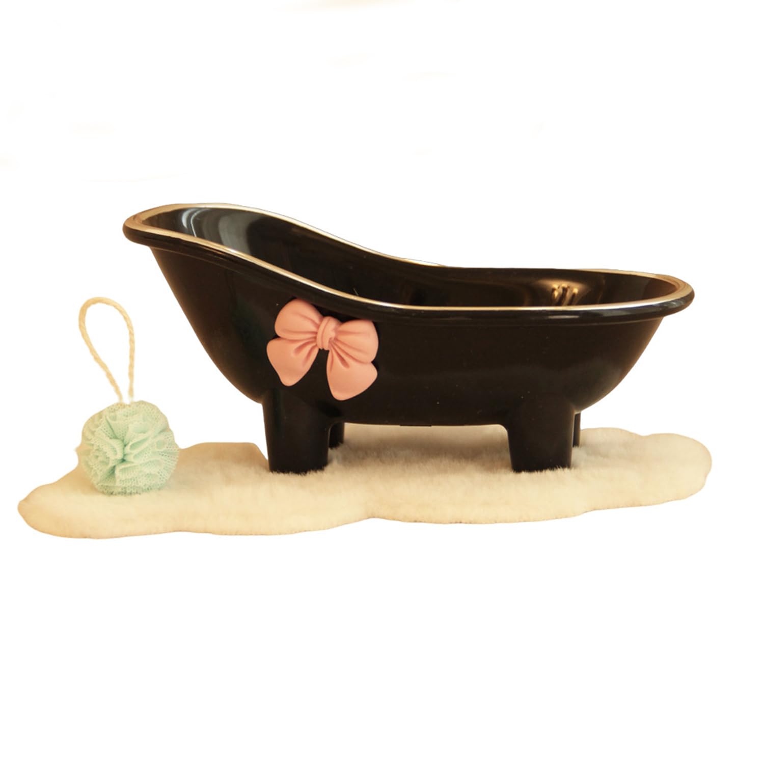 Mini vasca da bagno in miniatura per casa delle bambole, 1:12, in plastica bianca, mini vasca da bagno con palla da bagno blu, accessorio per mobili in miniatura per casa delle bambole e