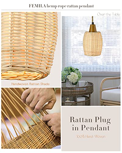 Femila Plug In Pendant Light Rattan Hanging Lights With Plug In Cord, 2 Pack Handmade 15Ft Hemp Rope Wicker Woven Hanging Lamp, 4Fg61M1L-2 Plug #TOP2