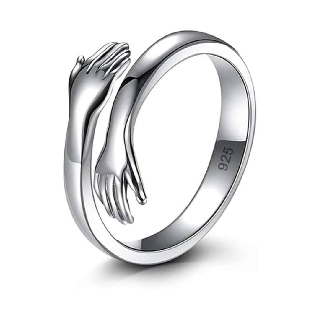 Pure 925 Silver Girls/womens Everyday Hug Ring, adjustable-image-44