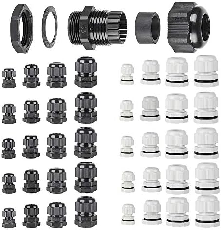 40Pcs Waterproof Cable Gland Conduit Mounts Grey Stuffing Glands Connector M12 M16 M20 M25 (Black & White