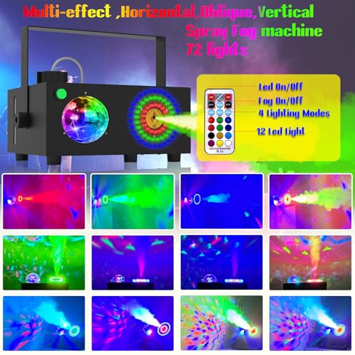 IMONE 2 in 1 Disco Ball Horizontal,Vertical Spray Fog Machine with 72 Lights in Circle,Halloween Smoke Machine Fog with Remote,Fog Machine Outdoor Indoor for Stage DJ Party - Thumbnail 5