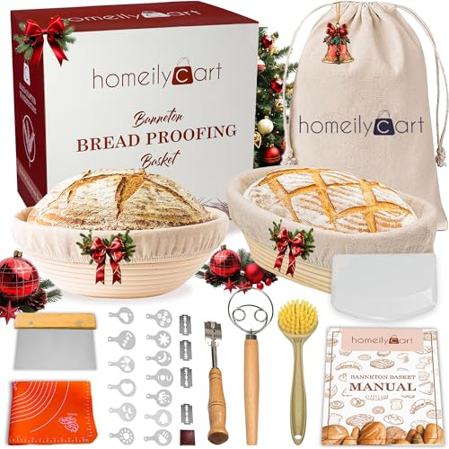 Banneton Bread Proofing Basket Set - 9" Round & 10" Oval Rattan Sourdough Proofing Basket and Sourdough Bread Baking Supplies for Home Bakers
