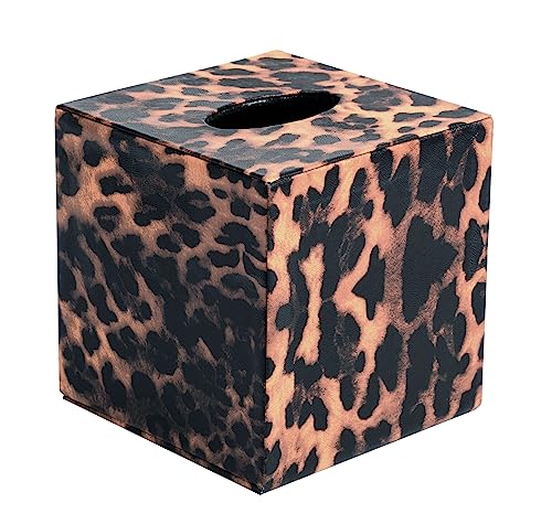 S Forever Home Decor Flower Pattern Faux Leather Tissue Box Cover (Square,Leopard)