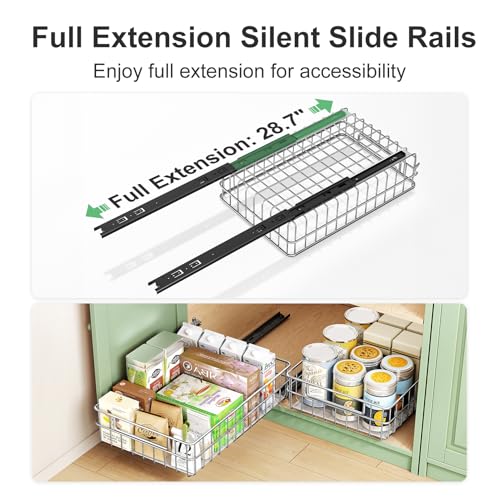 Pull-out-Cabinet-Organizer-Stainless-Steel-2-Pack-Slide-out-Drawer-with-Silent-Full-Extension-Slides-Adhesive-Roll-out-Can-Spice-Storage-Basket-Shelf-Rack-for-Pantry-Kitchen-Bathroom-Home-Closet