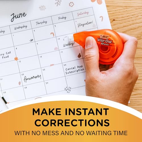 BIC Wite-Out EZ Correct Correction Tape, White, No Dry Time, Tear Resistant Tape, 2-Count