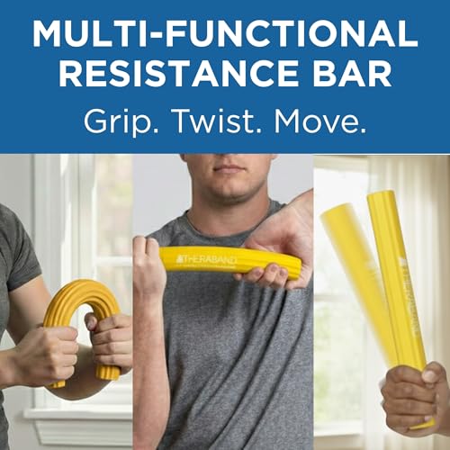 Image of THERABAND FlexBar Resistance Bar, Extra Light, Wrist & Forearm, Yellow | Flex therapy bar for physical therapy, wrist and forearm exercise, with a non slip grip