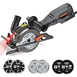 DOVAMAN Mini Circular Saw, 710W Circular Saw with Laser, 3500rpm, Metal Auxiliary Handle, Cutting Depth 43mm (90°), 29mm (45°), 6 Blades Ideal for Wood, Soft Metal, Plastic, Tile - MCS01A