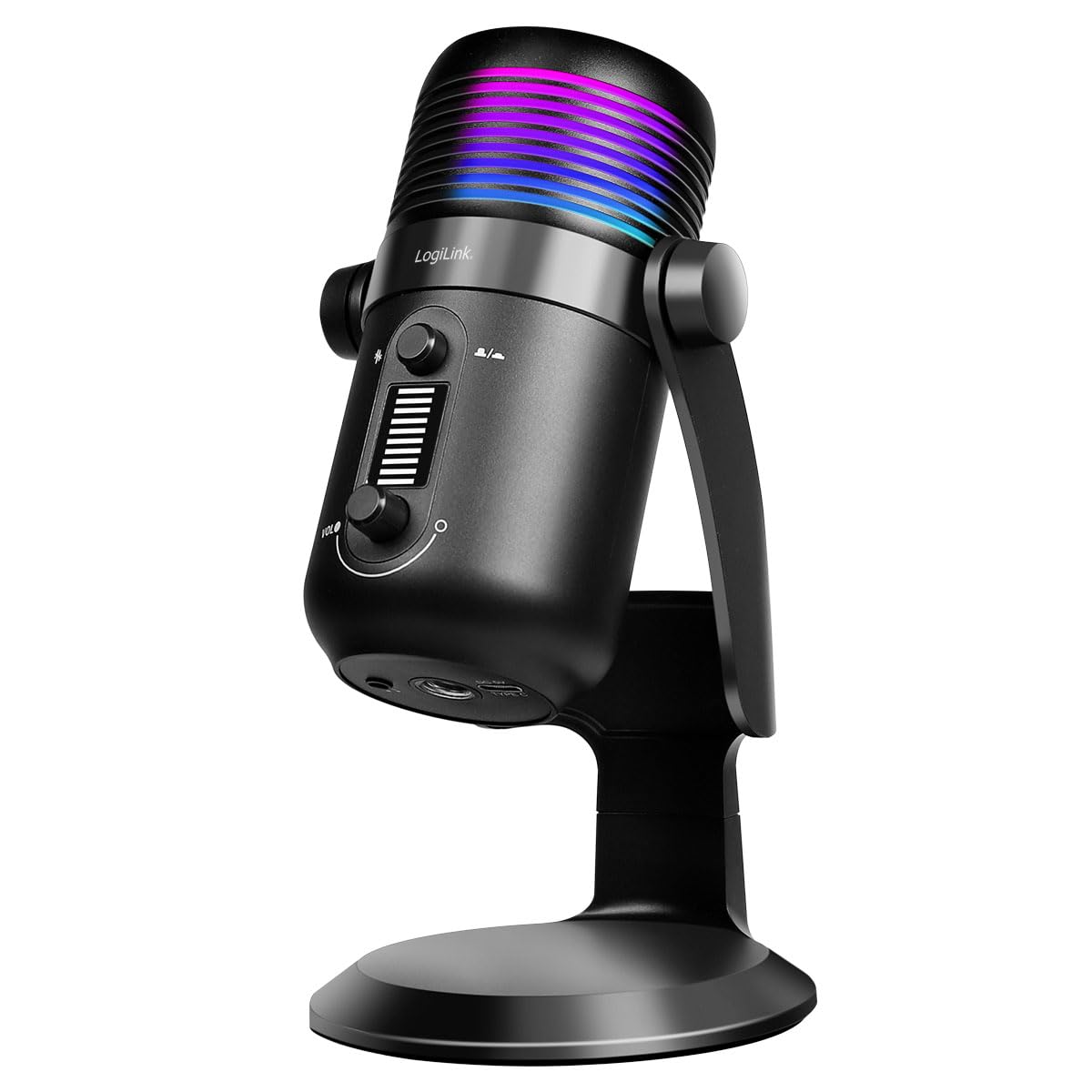 LogiLink HS0058 - profesjonalny mikrofon do strumieniowania/podcastów/gier/studyjny, wzór odbierania dźwięku: nerka, NRC (Noise Reduction Control), 192 kHz @ 24 bit, ze światłem RGB