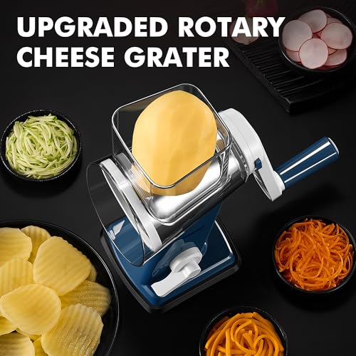 Image of Geedel Rotary Cheese Grater - Upgraded Vegetable Shredder with 4 Interchangeable Blades, Easy to Clean Cheese Shredder with Handle, Kitchen Grater Nuts Grinder for Cutting Cheese, Vegetable, Nuts