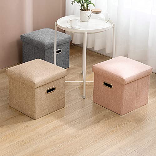 Pouf de rangement pliable en lin noir avec poignée de transport - 5