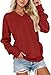 Women's V-Neck No Hood Sweater Casual Lightweight Plain Tunic Top Drop Shoulder Pullover Sweatshirts with Pocket (Red,Large)