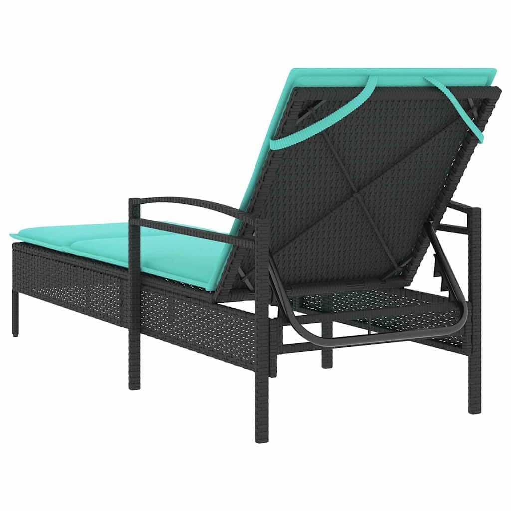 Tumbona con cojín (63 x 200 x 81 cm, resina trenzada (Estados Unidos), chaise longue de jardín, respaldo ajustable en 3 posiciones, baño de sol, muebles para terraza