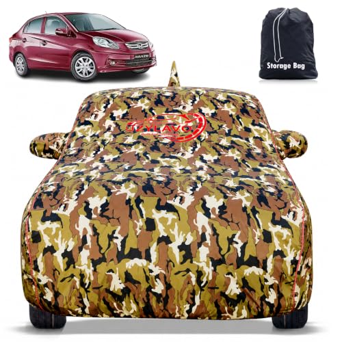 Image of Compatible with Amaze 2012-2017 Models 100% Waterproof Car Cover for All Weather Protection Mirror & Inner Cotton Triple Stitched Cover, Adjustable Belt Bottom Elastic (Jungle Print)