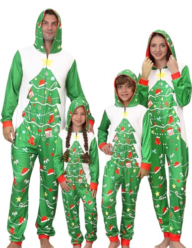 YEAXLUD Matching Christmas Pajamas for Family Couples Womens Sleepwear Mens Xmas One Piece Pjs Onesie Adult Costume